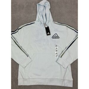 NWT Adidas Boys Alms Blue Pullover Hoodie Size XL Black Logo Black Stripes